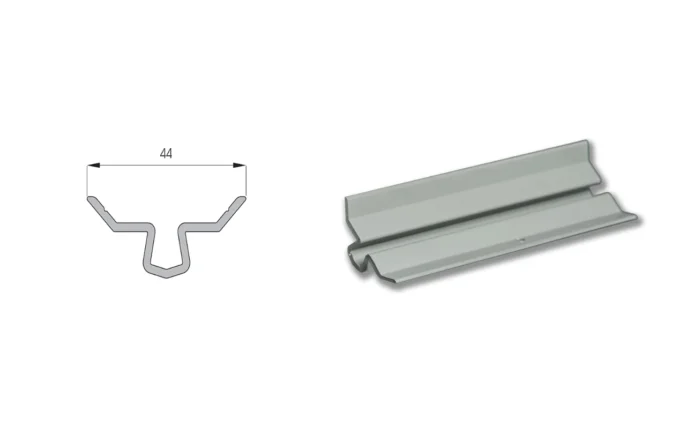 Schéma et vue du congé d’angle femelle ISOSELL - Largeur 44 mm, système de vissage sécurisé