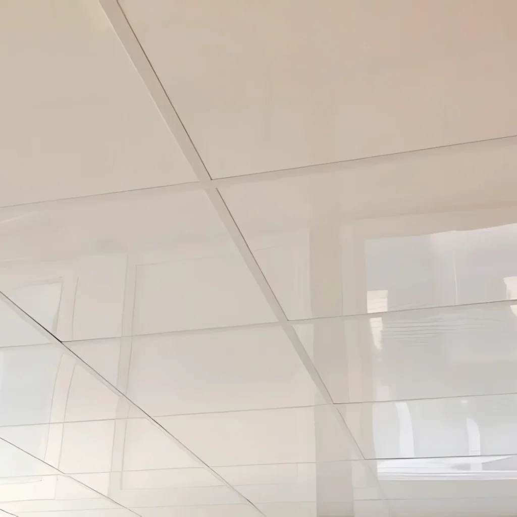 Plafond suspendu, dsitribué par ISOSELL, équipé de dalles lavables Hygipanel, à surface lisse, conforme aux normes HACCP, ISO et AFSCA, installé dans un environnement professionnel exigeant tel qu’une cuisine ou un laboratoire.