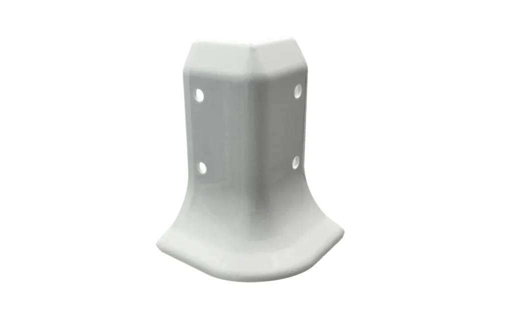 Angle extérieur 2 directions pour plinthes PVC à lèvres souples – accessoire de finition en PVC blanc RAL 9003, pour angles sortants muraux