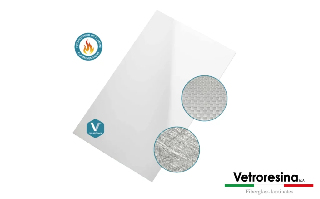 Plaque résistante au feu B-s1-d0 Vetroresina surface lisse en PRV. Structure interne renforcée en fibres de verre hygiénique et conforme méthode HACCP - ISOSELL