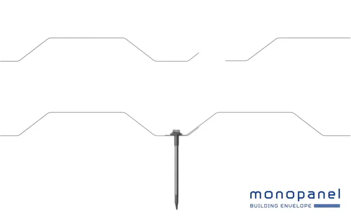 Détail technique du panneau de bardage Hellena Monopanel – ISOSELL – vue coupe pour pose simple ou double peau
