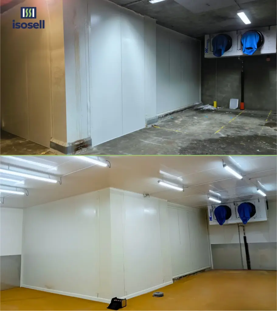 Avant après rénovation industrie agroalimentaire Vetroresina plaques PRVGRP hygiéniques pour l’agroalimentaire - ISOSELL