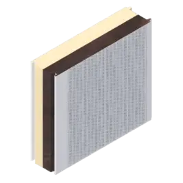 Vue 3D en coupe du panneau DUOTEC Dagard avec parement perforé acoustique et âme bi-composant laine de roche et mousse PIR - ISOSELL