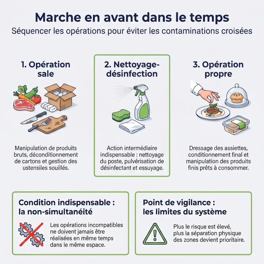 Organisation de la marche en avant dans le temps avec nettoyage désinfection entre deux opérations - ISOSELL
