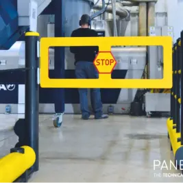 Portillon piéton industriel Stop Gate Panelchok distribué par ISOSELL pour créer un passage piéton sécurisé en zone industrielle